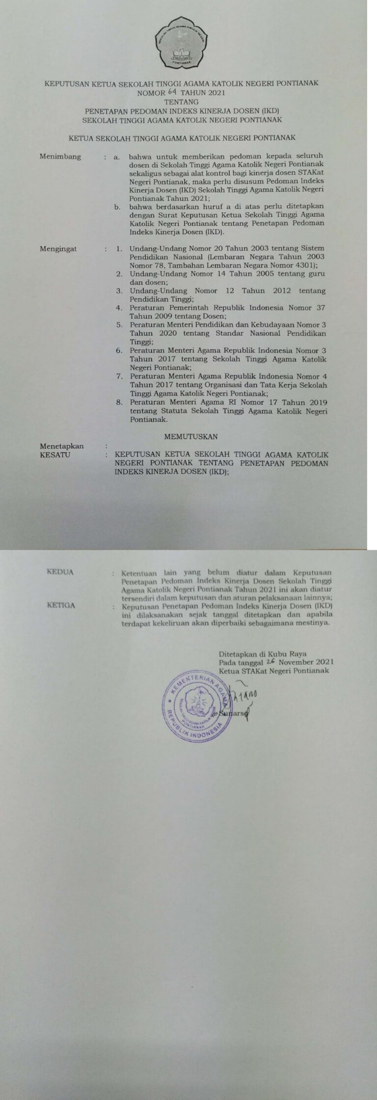 Pedoman Indeks Kinerja Dosen (IKD) STAKatN Pontianak